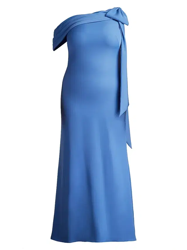 Tadashi Shoji Women's Plus One-Shoulder Crepe Sheath Gown - Cadet Blue
