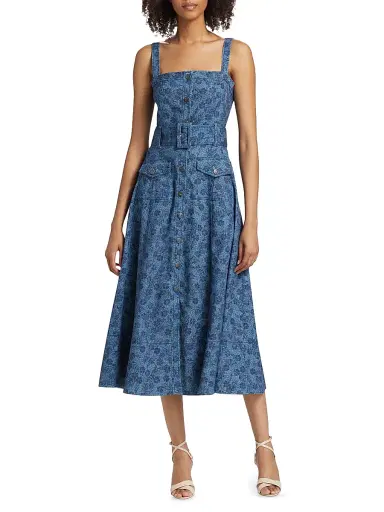 Cinq à Sept Women's Vega Floral Denim Fit-N-Flare Midi-Dress - Indigo Multi | Thumbnail 3