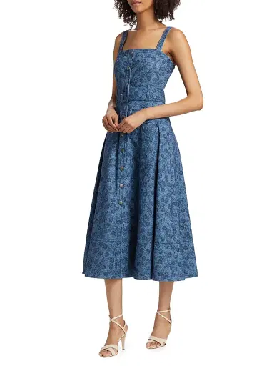 Cinq à Sept Women's Vega Floral Denim Fit-N-Flare Midi-Dress - Indigo Multi | Thumbnail 4