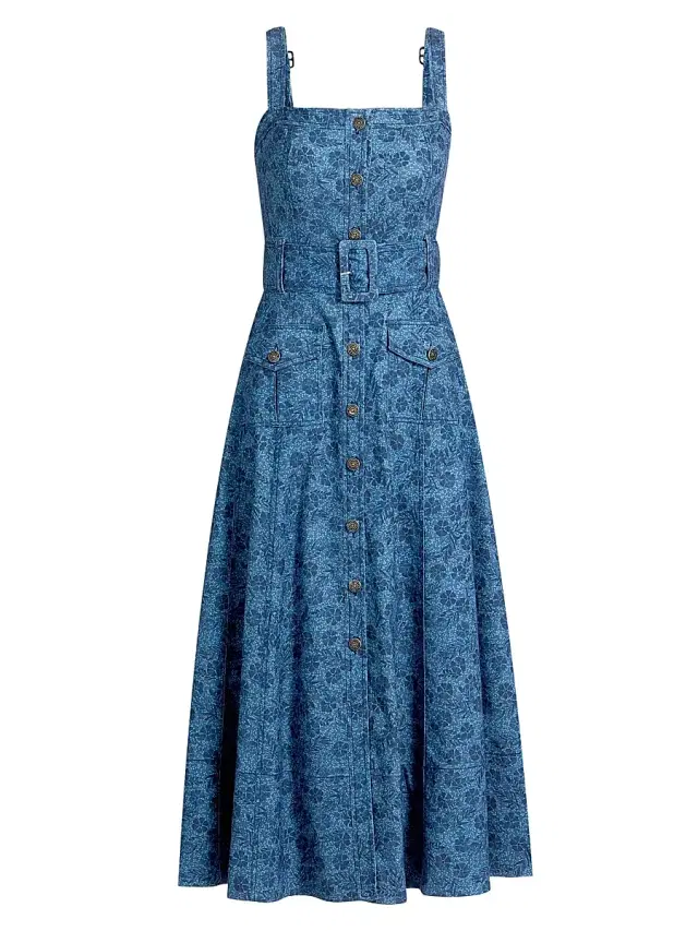 Cinq à Sept Women's Vega Floral Denim Fit-N-Flare Midi-Dress - Indigo Multi