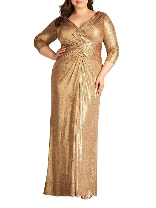 Women's Plus Metallic Jersey Gown - Gold Dust