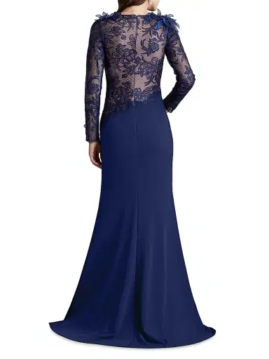 Tadashi Shoji Women's Floral Lace Asymmetric Long-Sleeve Gown - Notte Beige - Size 8 | Thumbnail 3 Tadashi Shoji Women's Floral Lace Asymmetric Long-Sleeve Gown - Notte Beige - Size 8 | Thumbnail 3
