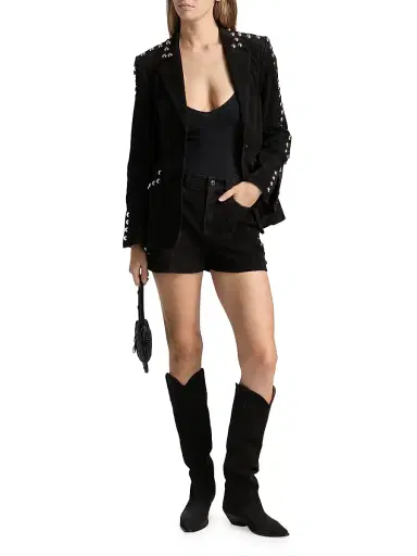 Cinq à Sept Women's Shannon Studded Suede Shorts - Black | Thumbnail 2
