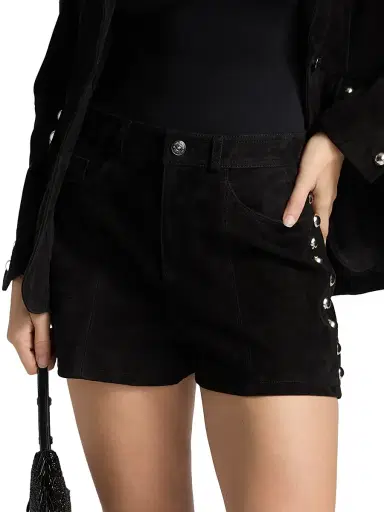 Cinq à Sept Women's Shannon Studded Suede Shorts - Black | Thumbnail 3