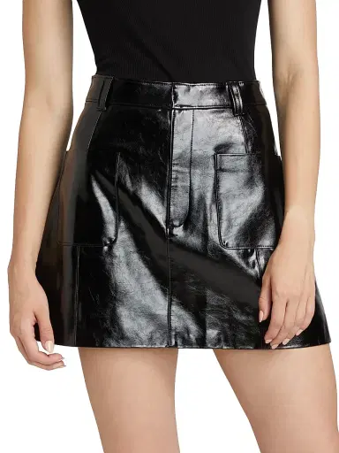 Cinq à Sept Women's Tade Patent Faux Leather Miniskirt - Black | Thumbnail 3
