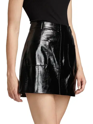 Cinq à Sept Women's Tade Patent Faux Leather Miniskirt - Black | Thumbnail 4