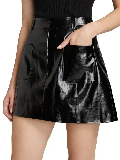 Cinq à Sept Women's Tade Patent Faux Leather Miniskirt - Black | Thumbnail 6