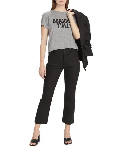 Cinq à Sept Women's Bonjour Y'all Graphic T-Shirt - Heather Grey Black | Thumbnail 2
