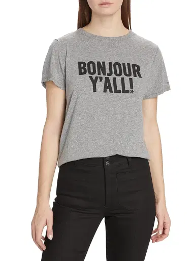 Cinq à Sept Women's Bonjour Y'all Graphic T-Shirt - Heather Grey Black | Thumbnail 3
