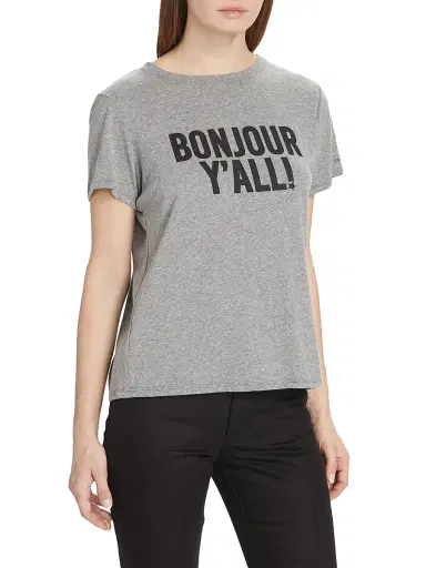Cinq à Sept Women's Bonjour Y'all Graphic T-Shirt - Heather Grey Black | Thumbnail 4