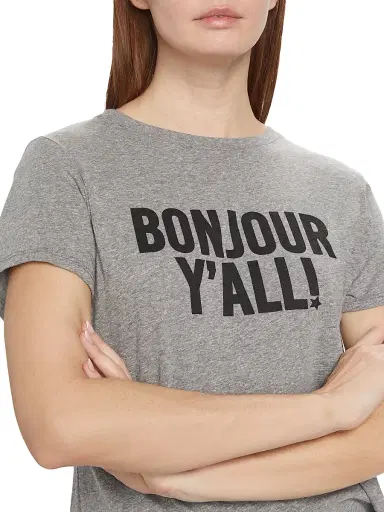 Cinq à Sept Women's Bonjour Y'all Graphic T-Shirt - Heather Grey Black | Thumbnail 6