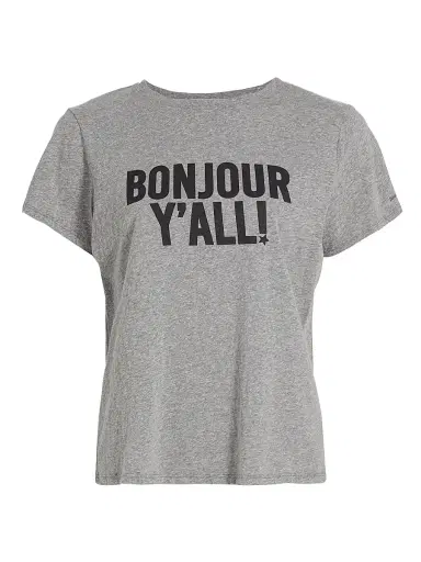 Cinq à Sept Women's Bonjour Y'all Graphic T-Shirt - Heather Grey Black | Thumbnail 1