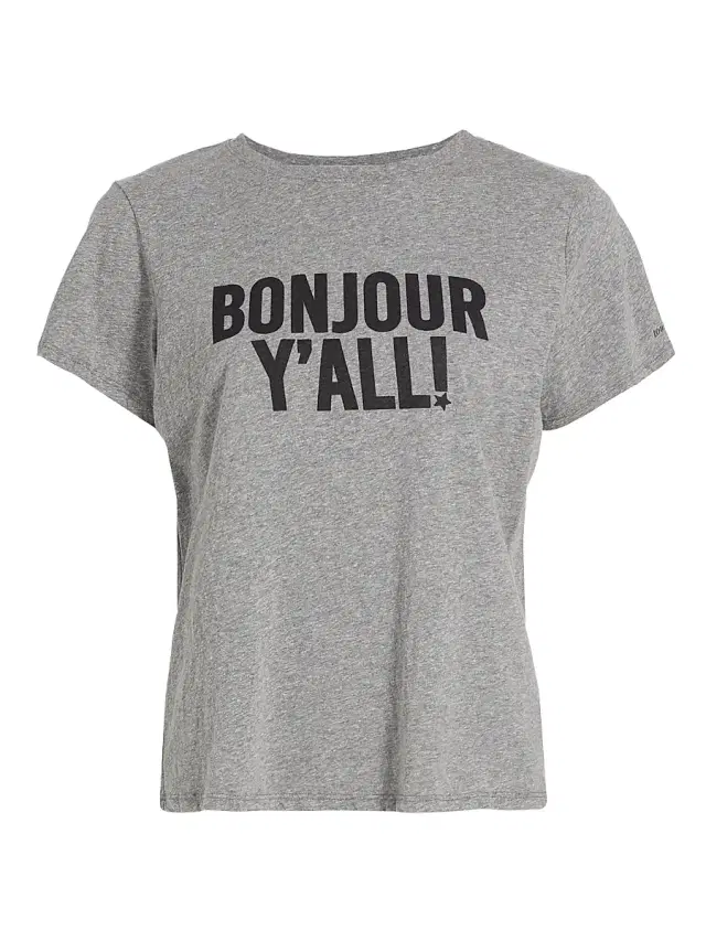Cinq à Sept Women's Bonjour Y'all Graphic T-Shirt - Heather Grey Black