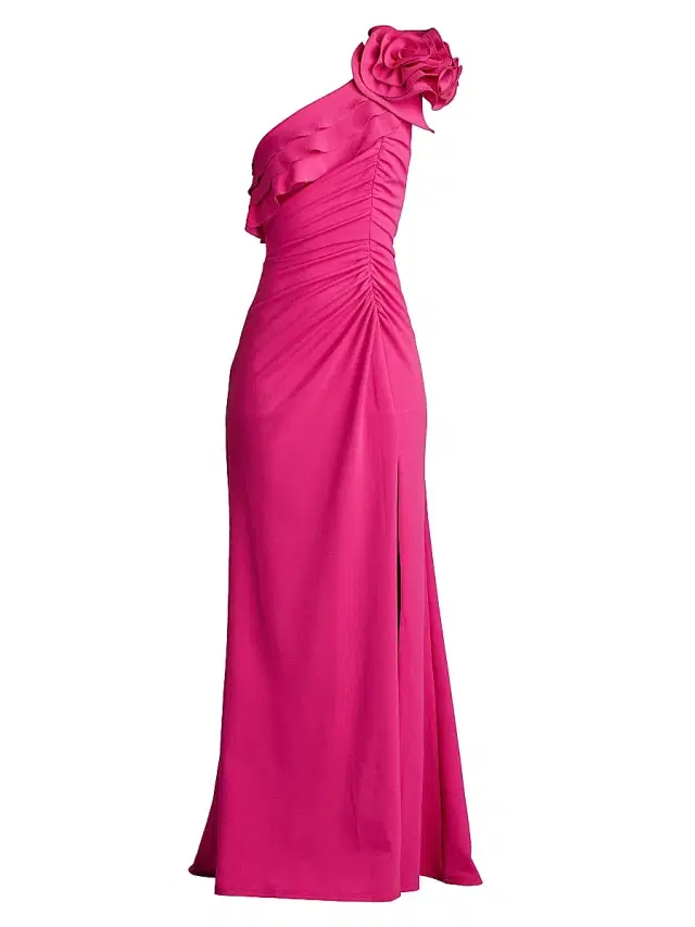 Tadashi Shoji Women's One-Shoulder Flower Detail Crepe Gown - Waterlily