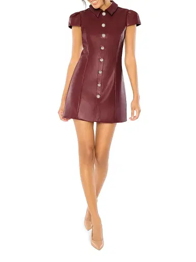 Likely Women's Anika Crystal Button-Detail Faux-Leather Minidress - Wine | Thumbnail 2