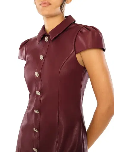 Likely Women's Anika Crystal Button-Detail Faux-Leather Minidress - Wine | Thumbnail 4