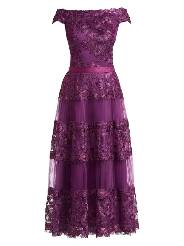 Tadashi Shoji Women's Floral Embroidered Off-The-Shoulder A-Line Dress - Begonia
