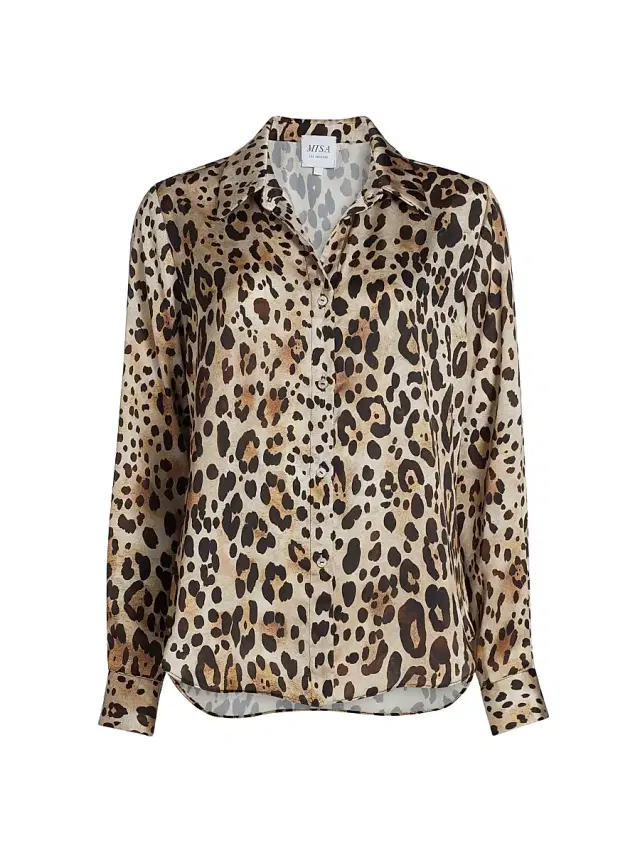 MISA Los Angeles Women's Celine Leopard-Print Satin Shirt - Leopard Print