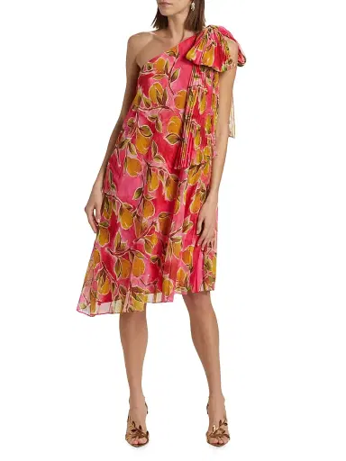 Badgley Mischka Women's One-Shoulder Printed Georgette Cocktail Dress - Pink Multi | Thumbnail 2 Badgley Mischka Women's One-Shoulder Printed Georgette Cocktail Dress - Pink Multi | Thumbnail 2