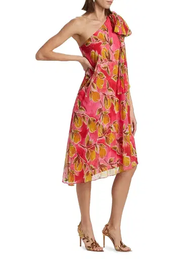 Badgley Mischka Women's One-Shoulder Printed Georgette Cocktail Dress - Pink Multi | Thumbnail 4 Badgley Mischka Women's One-Shoulder Printed Georgette Cocktail Dress - Pink Multi | Thumbnail 4