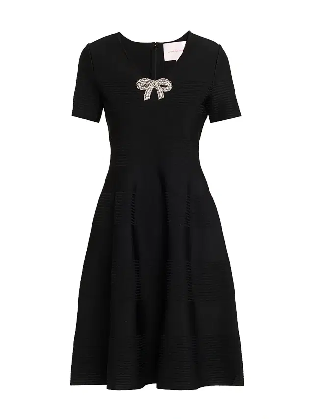 Carolina Herrera Women's Embellished V-Neck Flared Midi-Dress - Black