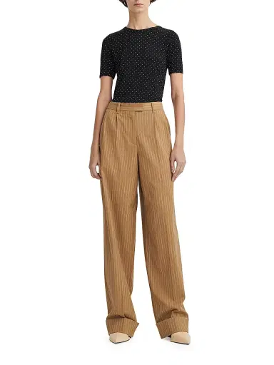 rag & bone Women's Marianne Italian Stripe Pants - Camel Stripe | Thumbnail 2
