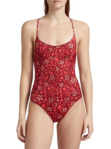Ulla Johnson Women's Positano Maillot Abstract Strappy One-Piece Swimsuit - Coral - Size XS | Thumbnail 3 Ulla Johnson Women's Positano Maillot Abstract Strappy One-Piece Swimsuit - Coral - Size XS | Thumbnail 3