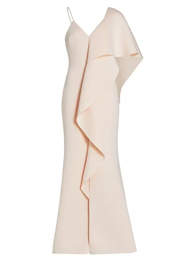 Badgley Mischka Women's Asymmetrical Neoprene Ruffle Gown - Blush
