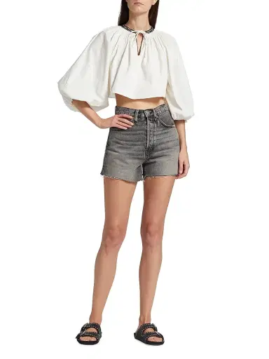 RE/DONE Women's Split-Neck Blouson Crop Top | Thumbnail 2
