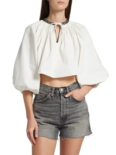 RE/DONE Women's Split-Neck Blouson Crop Top | Thumbnail 3