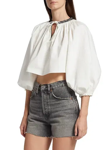 RE/DONE Women's Split-Neck Blouson Crop Top | Thumbnail 4