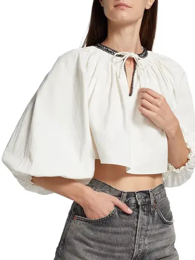 RE/DONE Women's Split-Neck Blouson Crop Top | Thumbnail 6