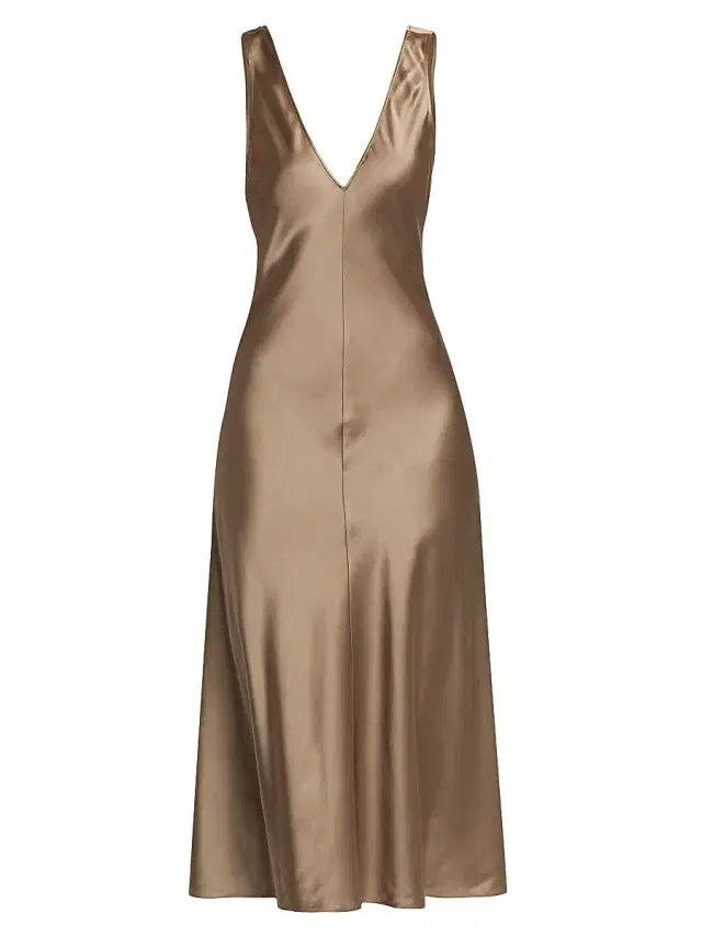 FRAME Women's Savannah Silk Satin V-Neck Midi-Dress - Cypress