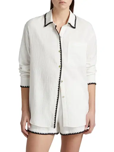 RAILS Women's Idania Contrast-Piped Cotton Shirt - Black Blanket Stitch - Size XL | Thumbnail 3