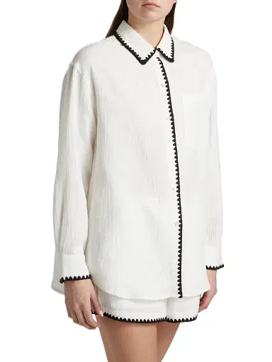 RAILS Women's Idania Contrast-Piped Cotton Shirt - Black Blanket Stitch - Size XL | Thumbnail 4