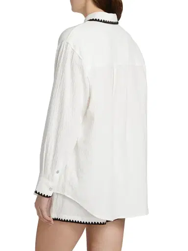 RAILS Women's Idania Contrast-Piped Cotton Shirt - Black Blanket Stitch - Size XL | Thumbnail 5