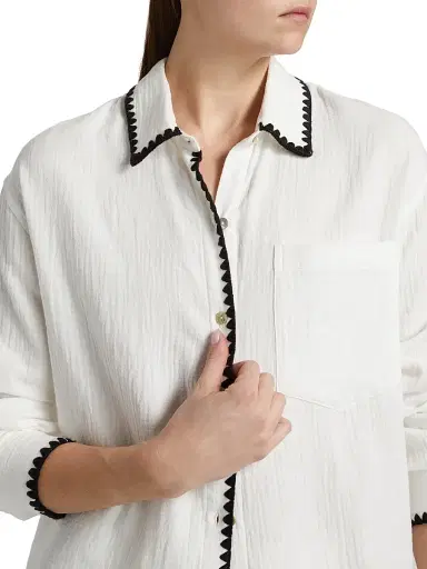 RAILS Women's Idania Contrast-Piped Cotton Shirt - Black Blanket Stitch - Size XL | Thumbnail 6
