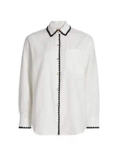 RAILS Women's Idania Contrast-Piped Cotton Shirt - Black Blanket Stitch - Size XL | Thumbnail 1