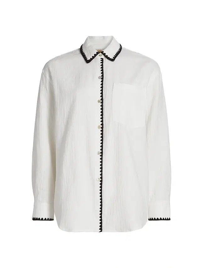 RAILS Women's Idania Contrast-Piped Cotton Shirt - Black Blanket Stitch - Size XL