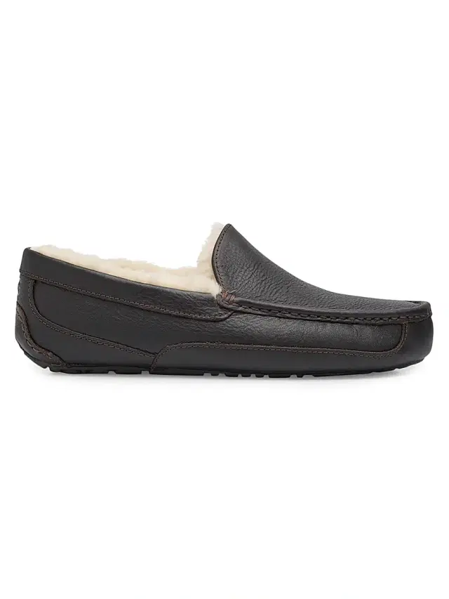 UGG Men's Ascot Leather Slippers - Dark Brown