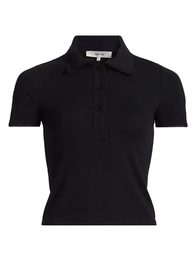 FRAME Women's The Mesh-Trim Polo Shirt - Black