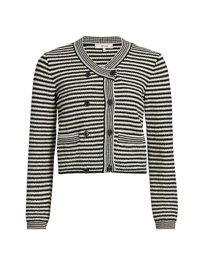 FRAME Women's Court Striped Double-Breasted Cardigan - Black Multi