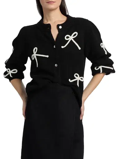 Rails Women's Francesca Bow-Embroidered Cardigan - Black | Thumbnail 3