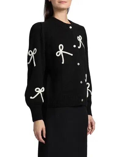Rails Women's Francesca Bow-Embroidered Cardigan - Black | Thumbnail 4