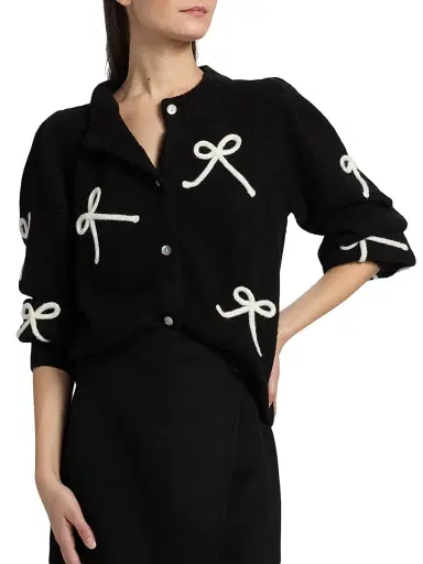 Rails Women's Francesca Bow-Embroidered Cardigan - Black | Thumbnail 6