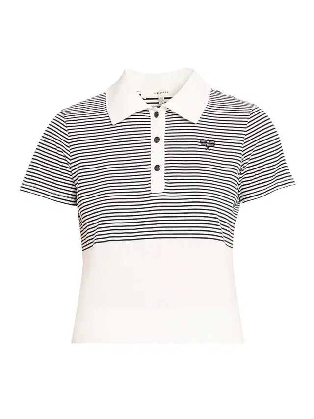 FRAME Women's The Tennis Striped Cotton Polo Shirt - White Pattern