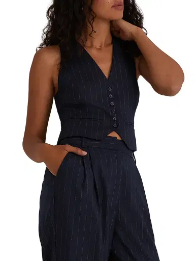 Favorite Daughter Women's The Favorite Pinstriped Crop Vest - Navy Pinstripe - Size Medium | Thumbnail 2 Favorite Daughter Women's The Favorite Pinstriped Crop Vest - Navy Pinstripe - Size Medium | Thumbnail 2
