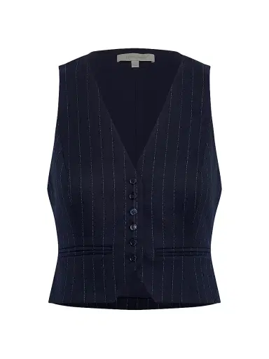 Favorite Daughter Women's The Favorite Pinstriped Crop Vest - Navy Pinstripe - Size Medium | Thumbnail 1 Favorite Daughter Women's The Favorite Pinstriped Crop Vest - Navy Pinstripe - Size Medium | Thumbnail 1
