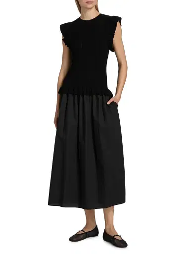 RAILS Women's Deirdre Ruffled Mixed-Media Midi-Dress - Black - Size XS | Thumbnail 3