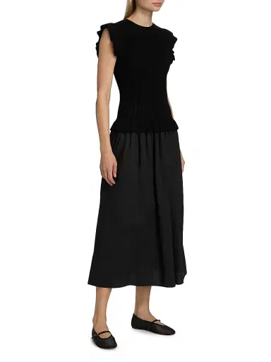 RAILS Women's Deirdre Ruffled Mixed-Media Midi-Dress - Black - Size XS | Thumbnail 4
